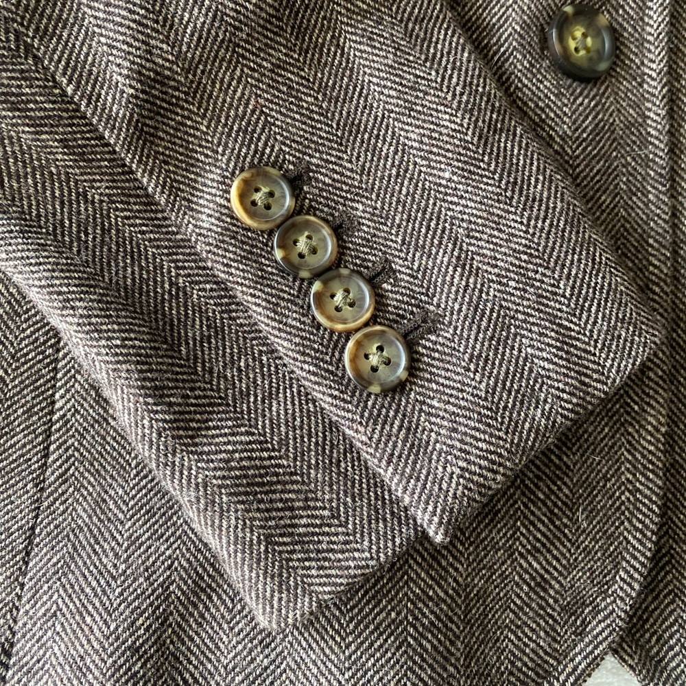 Banana Republic Factory Vintage Wool Brown Herringbone Professor Jacket sz 2 - Picture 10 of 16